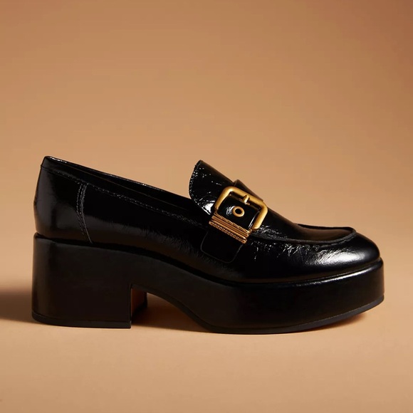 Dolce Vita Black Loafers with Gold Buckle - Picture 1 of 12